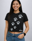 RF-Wear Women's Cropped Flowy Paw Print T-Shirt
