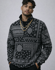 RF-Wear Quarter Zip Mismatch Bandana Top - Black/White