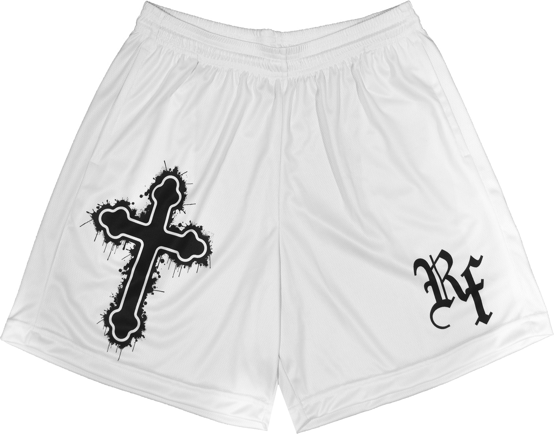 RF Wear Men's Graffiti Cross Shorts - White with Black Cross
