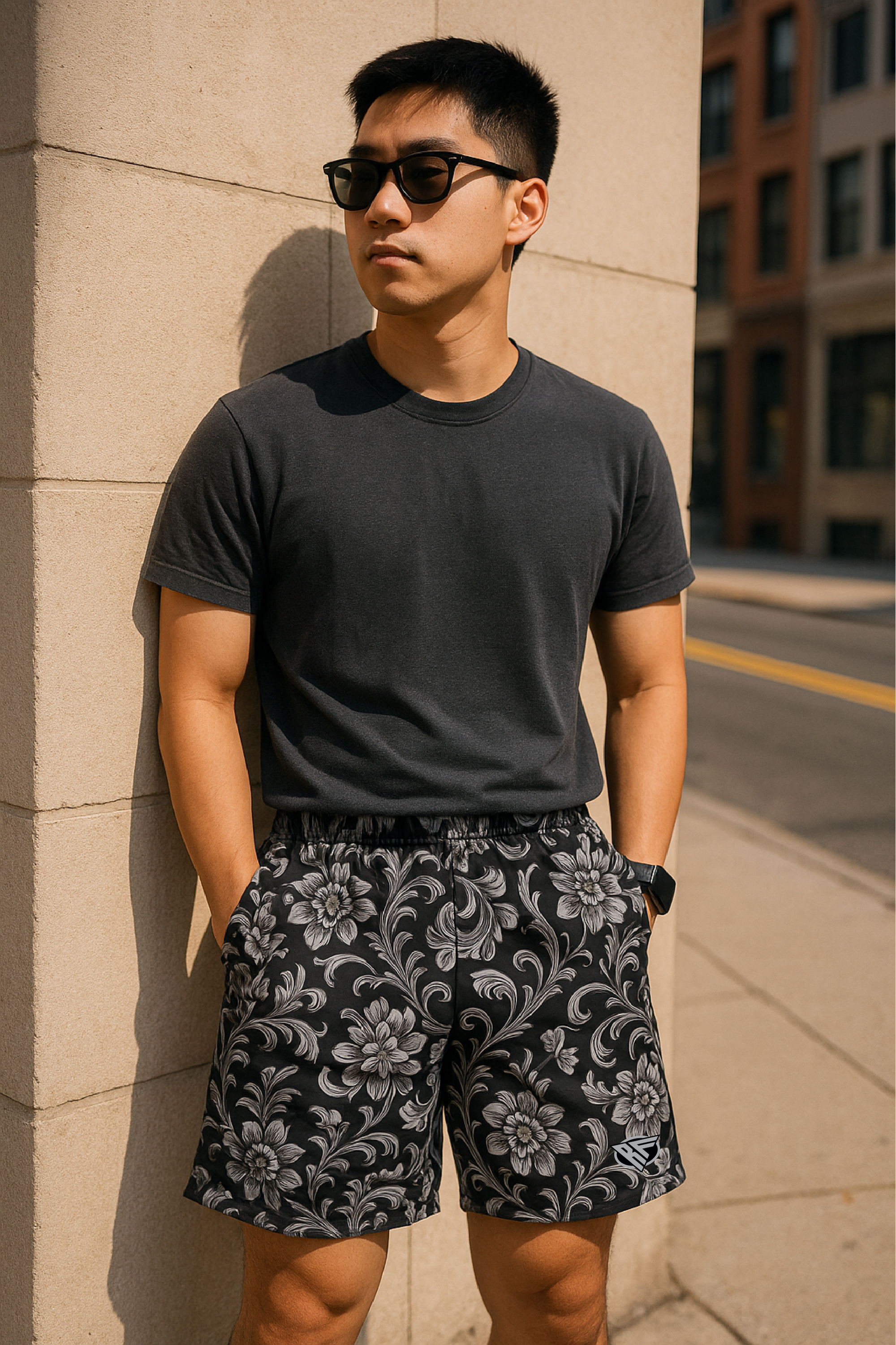 RF Wear Men's Baroque Shorts - Black - Model Front View