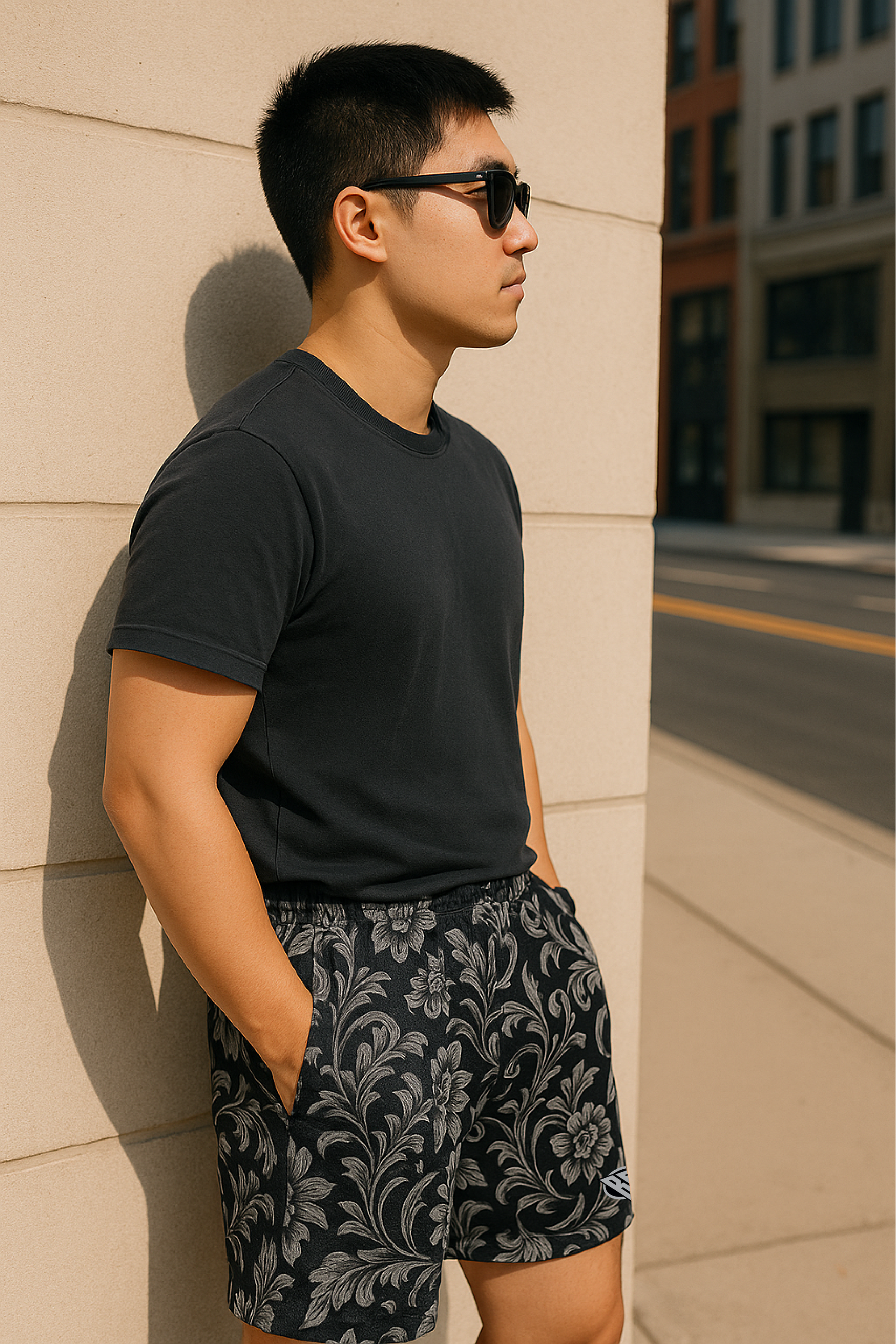 RF Wear Men's Baroque Shorts - Black - Model Side View