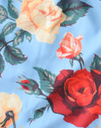 Close-up of RF-Wear Men's Floral Shorts in Sky-Blue/Red/Peach