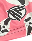 Close-up of RF-Wear Men's Ghost Faces Shorts in Pink with RF logo