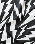Close-up of RF-Wear Men's Lightning Bolt Shorts in Black/White