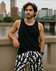RF Wear Men's Lightning Bolt Shorts - Black/White - Model Front View