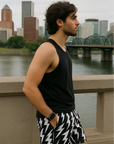 RF Wear Men's Lightning Bolt Shorts - Black/White - Model Side View