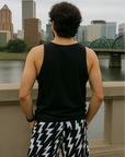 RF Wear Men's Lightning Bolt Shorts - Black/White - Model Back View