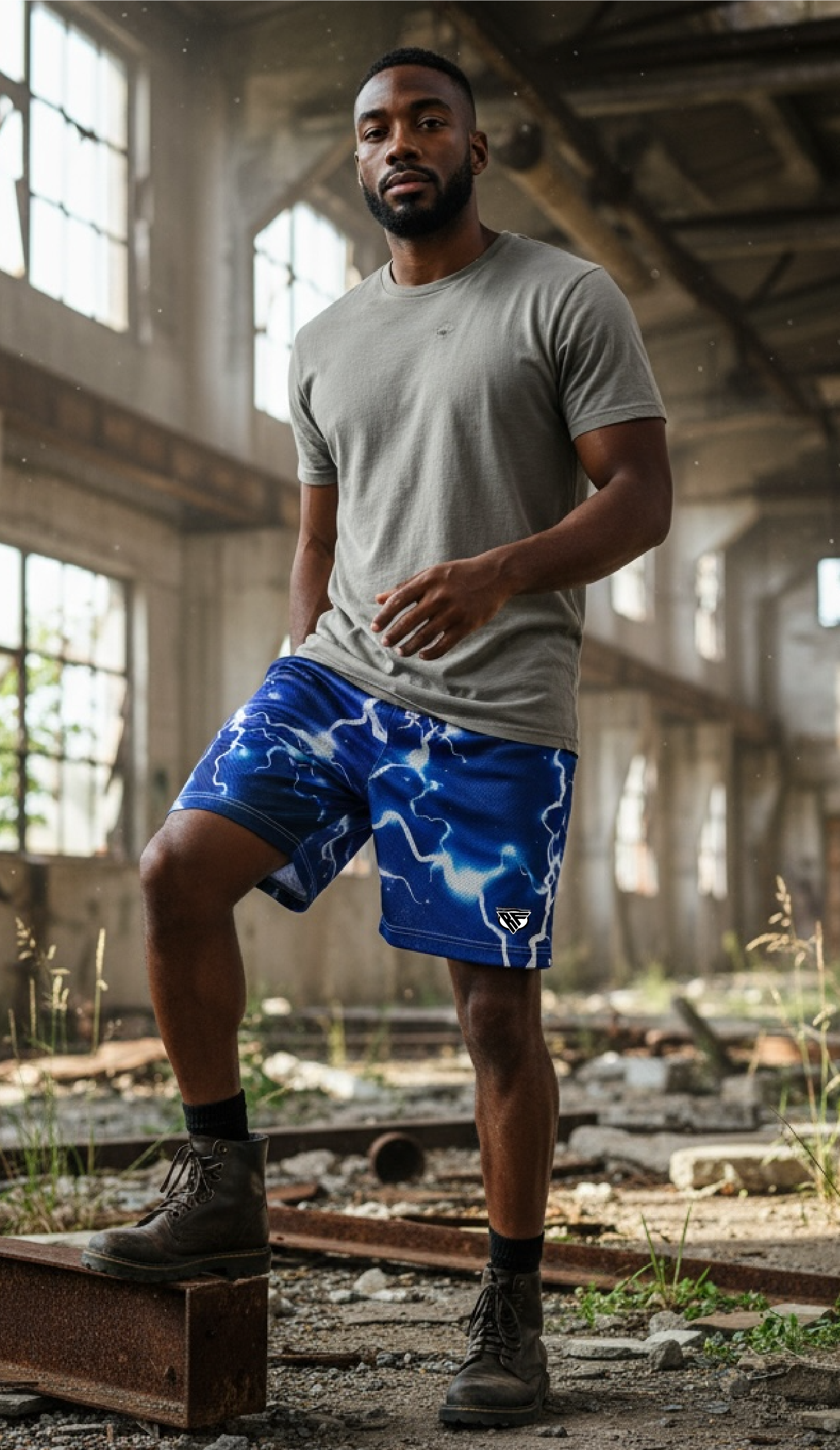 RF Wear Men's Lightning Shorts - Blue - Model Front View