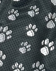 Close-up of RF-Wear Men's Mesh Animal Print Shorts - Paw Prints in Black/Grey