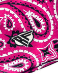 Close-up of RF-Wear Men's Mesh Bandana Shorts in Fuchsia with RF logo