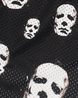 Close-up of RF-Wear Men's Mesh Boogeyman Faces Shorts in Black/White
