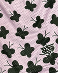 Close-up of RF-Wear Men's Mesh Butterfly Shorts in Lilac/Black with RF logo