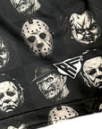 Close-up RF-Wear Men's Mesh Checkered Horror Shorts in Black with RF logo