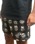RF Wear Men's Mesh Checkered Horror Shorts - Black - Model Side View
