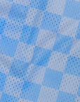Close-up of RF-Wear Men's Mesh Checkered Shorts in Sky-Blue
