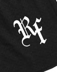 Close-up of RF-Wear Men's Mesh Cherub Shorts in Black with RF logo