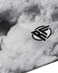 Close up of RF-Wear Men's Mesh Cloud Shorts in Grey with RF logo