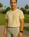 RF Wear Men's Mesh Cream Stripe V-Cut Shorts - Grey - Model Front View