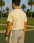 RF Wear Men's Mesh Cream Stripe V-Cut Shorts - Grey - Model Back View