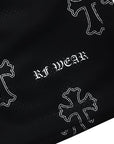 Close-up of RF-Wear Men's Mesh Cross 3.0 Shorts in Black/Grey with RF-Wear logo