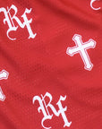 Close-up of RF-Wear Men's Mesh Crosses Shorts in Red