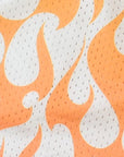 Close-up of RF-Wear Men's Mesh Flame Shorts in White/Orange