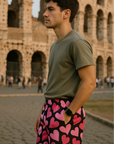 RF Wear Men's Mesh Heart Shorts - Black/Pink - Model Side View