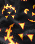 Close-up of RF-Wear Men's Mesh Jack-O-Lantern 2.0 Shorts in Black/Orange