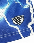 Close-up of RF-Wear Men's Mesh Lightning Shorts in Blue with RF logo