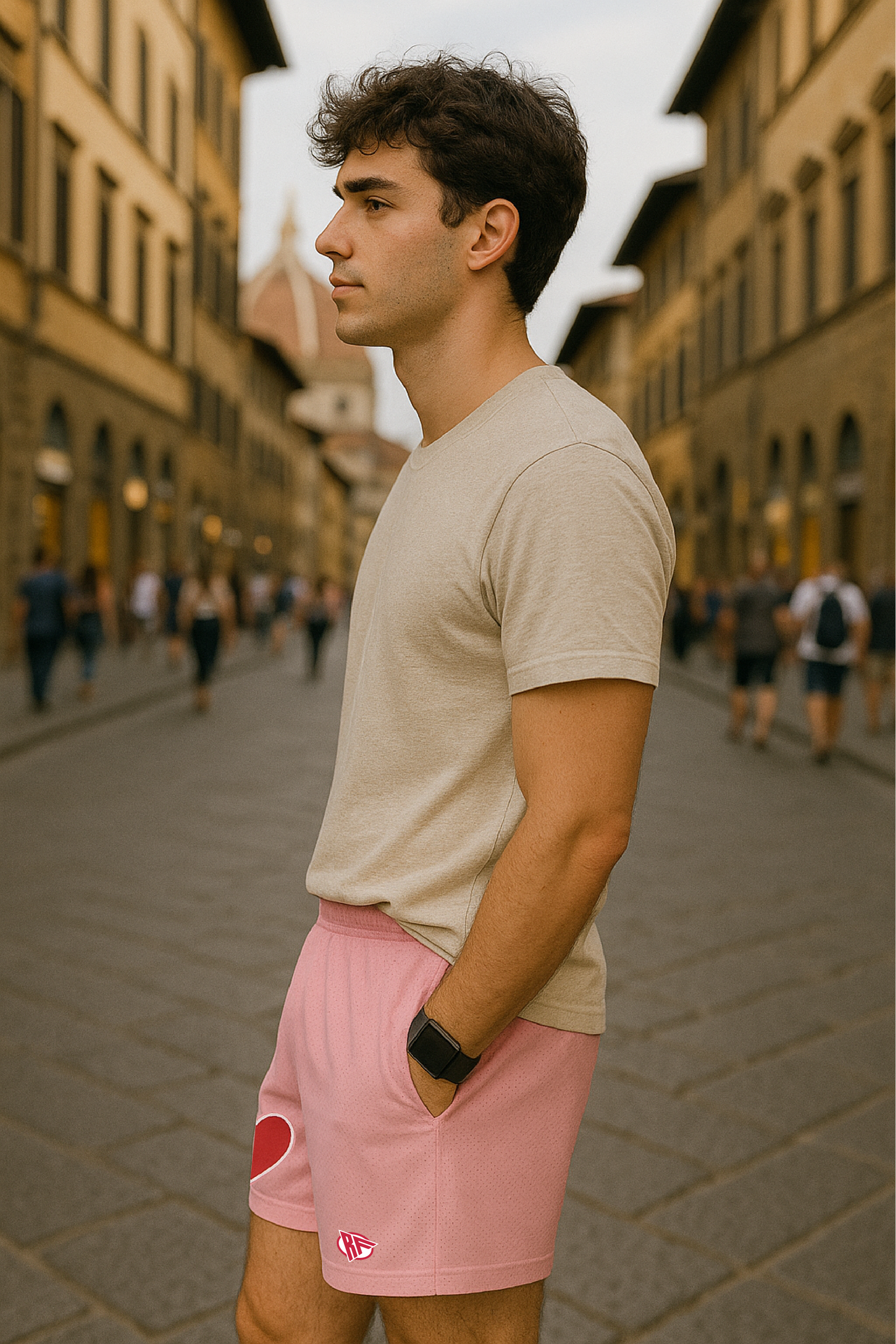 RF Wear Men's Mesh One Heart Shorts - Pink - Model Side View