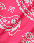 Close-up of RF-Wear Men's Mesh Paisley Shorts in Fuchsia/White