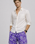 RF-Wear Men's Mesh Paisley Shorts in Purple/White
