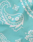Close-up of RF-Wear Men's Mesh Paisley Shorts in Teal/White