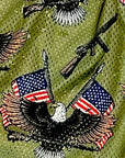 Close-up of RF-Wear Men's Mesh Patriotic Eagle/flag/gun in Green