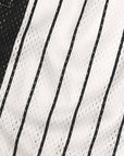 Close-up of RF-Wear Men's Mesh Pinstripe Basketball Shorts in White/Black