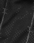 Close up of RF-Wear Men's Mesh Reflective Barb Wire Shorts in Black