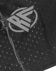 Close up of RF-Wear Men's Mesh Reflective Barb Wire Shorts in Black with RF logo