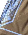 Close-up of RF-Wear Men's Mesh Split Porcelain on the Side Shorts in Blue-Finch/Incense