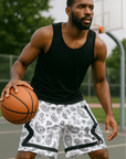 RF Wear Men's Mesh Sport Paisley Shorts - White/Black - Front