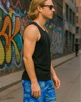 RF Wear Men's Mesh Starry Shorts - Blue - Model Side View