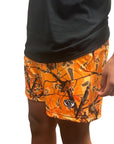RF Wear Men's Mesh Tree Camo Ghost Shorts - Orange - Model Side View