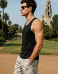 RF Wear Men's Mesh Tree Camo Shorts - Cream/Grey - Model Side View