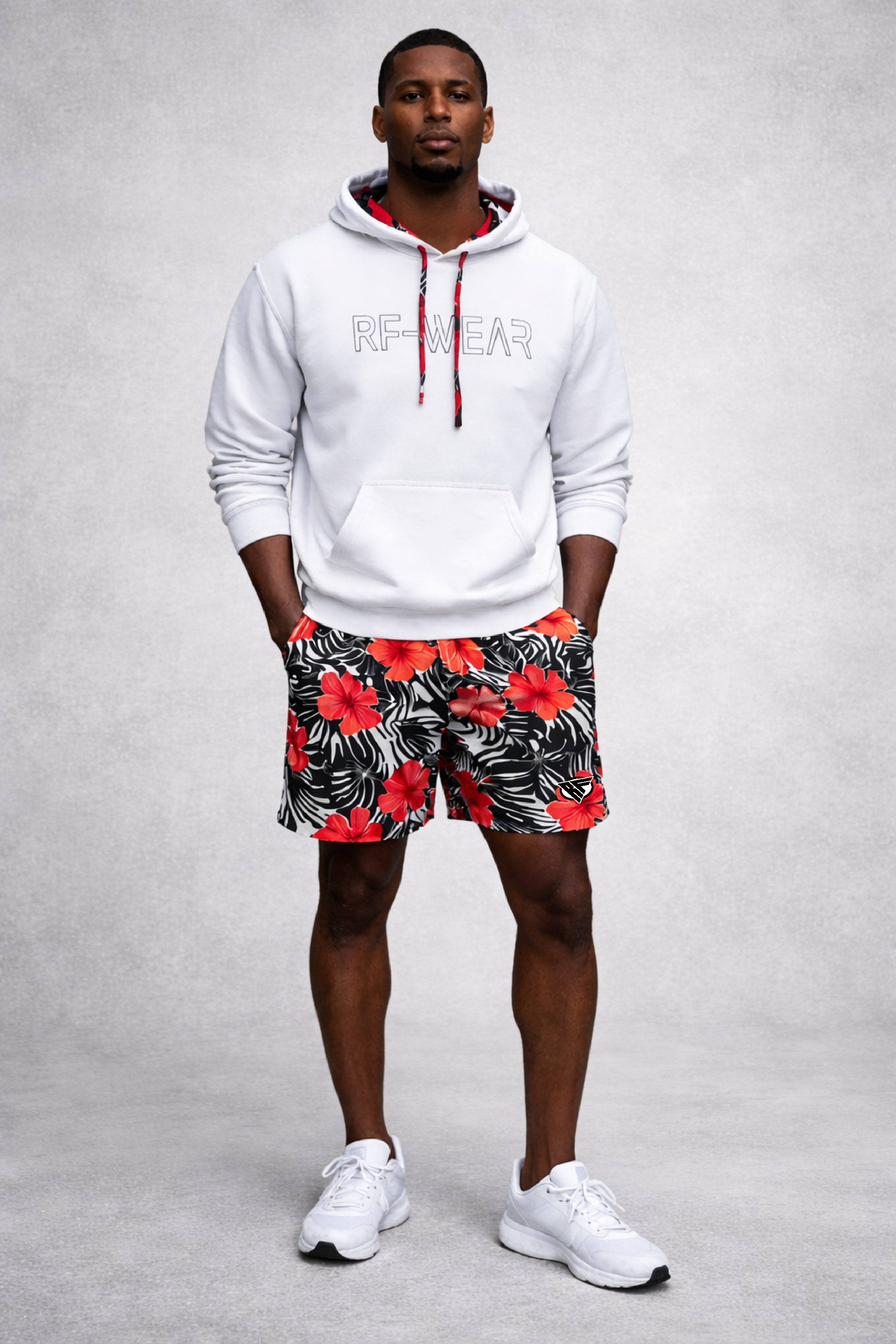 RF-Wear Tropical Flower Shorts - Coral on Black/White – RFwear