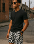 RF Wear Men's Paisley 2.0 Shorts - Black/White - Model Side View