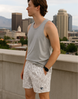 RF Wear Men's Paisley Shorts - Cream/Grey - Model Side View
