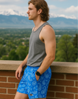 RF Wear Men's Paisley Shorts = Sky Blue/White - Model Side View