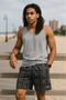 RF Wear Men's Bandana Patchwork Shorts - Black/White - Model Front View