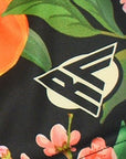Close-up of RF-Wear Men's Peach Splash Shorts with RF logo