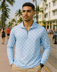 RF Wear Men's Quarter Zip Checkered Top - Blue - Model Front View