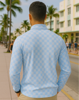 RF Wear Men's Quarter Zip Checkered Top - Blue - Model Back View